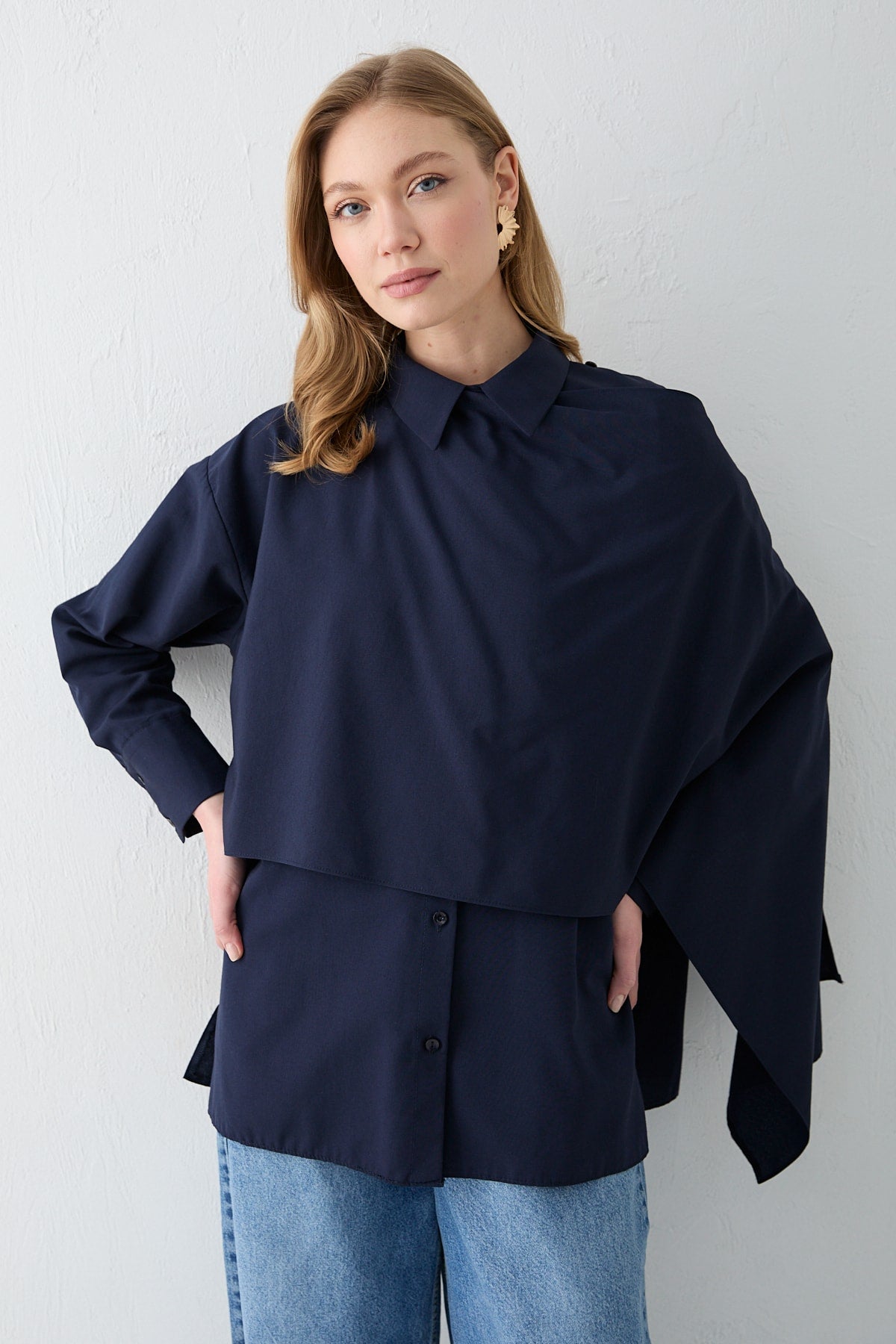 Şal Detaylı Poplin Gömlek 32-2757