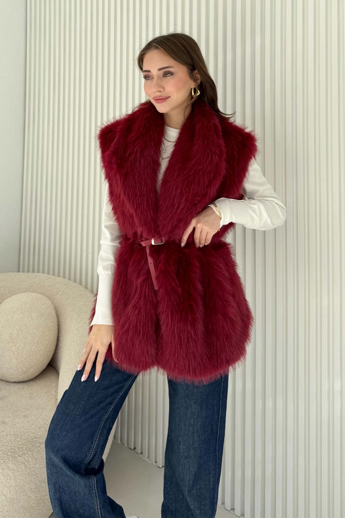 Kemerli Kürk Yelek 32-3705