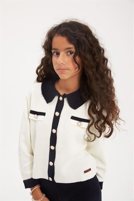 İnci Düğmeli Triko Hırka Düz Renk Triko Pantolon 2'li Takım Lacivert 8 Yaş