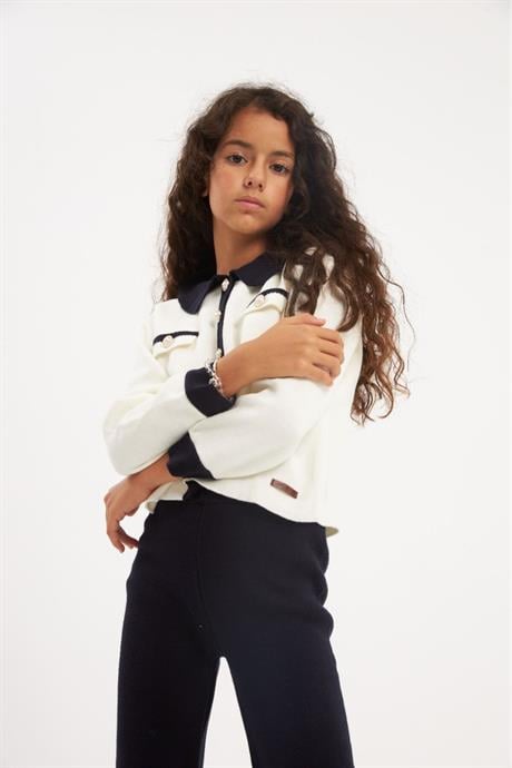 İnci Düğmeli Triko Hırka Düz Renk Triko Pantolon 2'li Takım Lacivert 8 Yaş