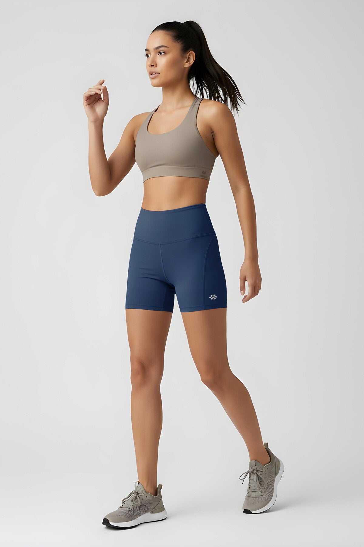 İndigo Kemer Detaylı Yüksek Bel Slim Fit Kısa Biker Kadın Tayt - 91017