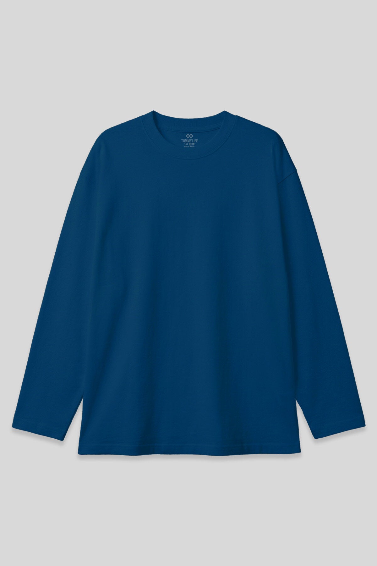 İndigo O Yaka Rahat Form Battal Büyük Beden Uzun Kollu Erkek T-Shirt - 88107