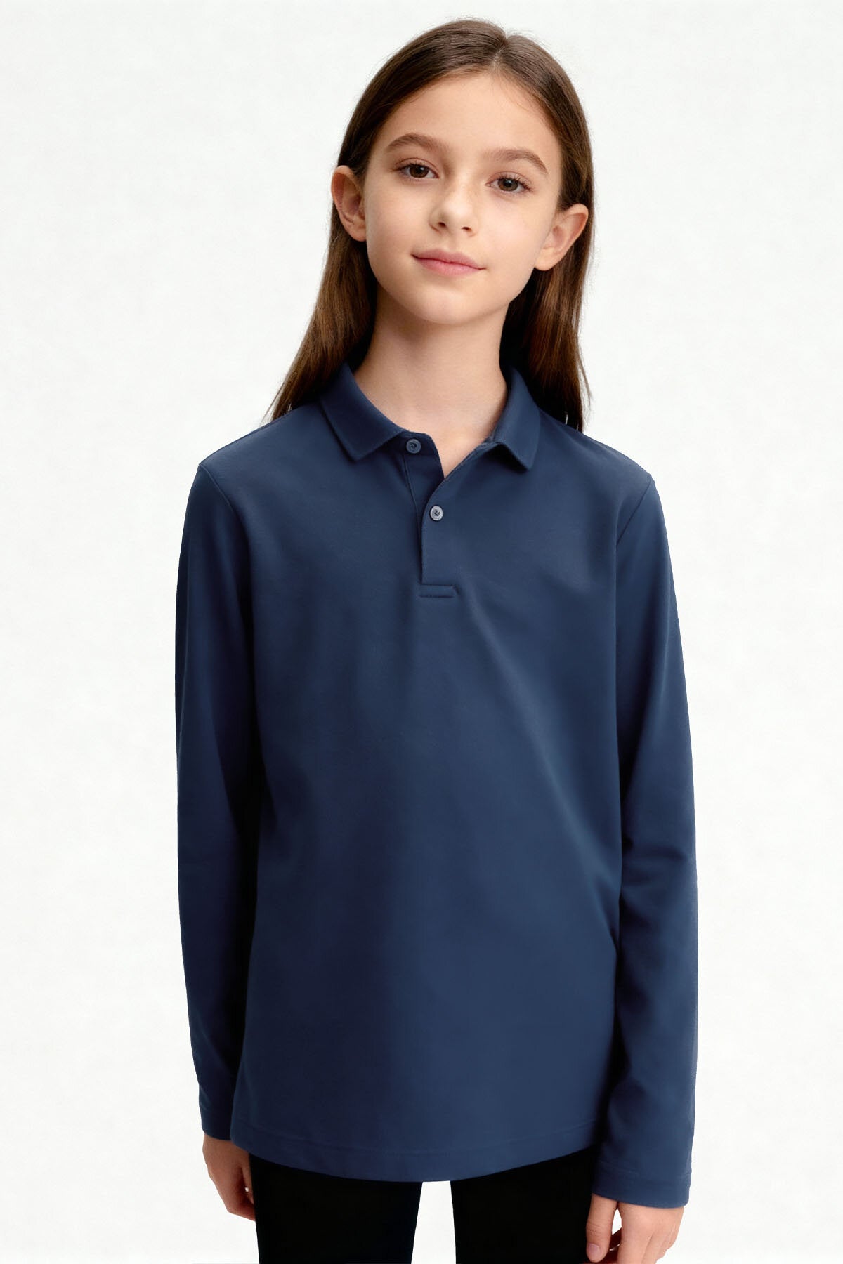 İndigo Polo Yaka Basic Uzun Kollu Unisex Çocuk T-Shirt - 11170