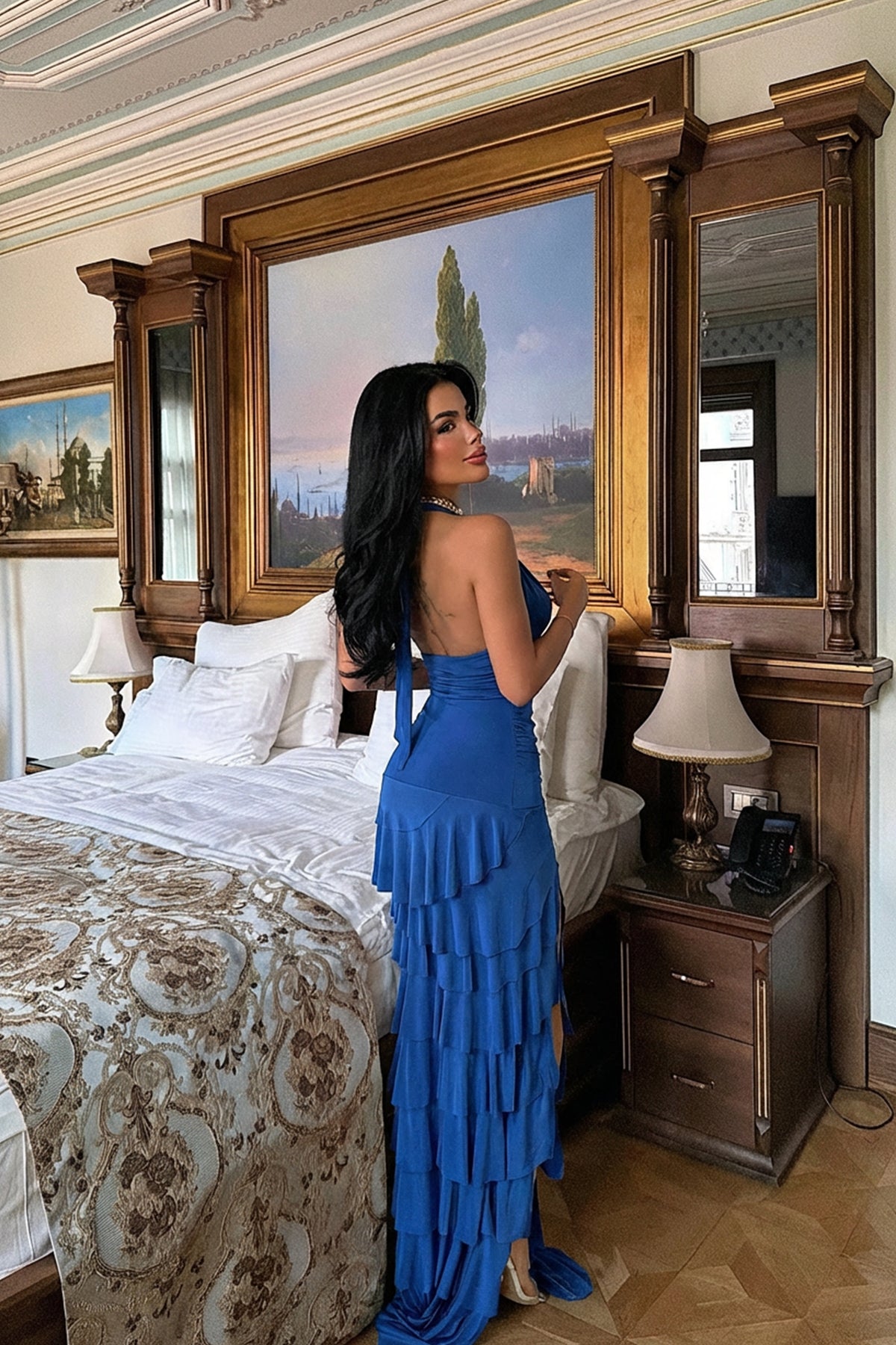 İndigo Destiny Uzun Yırtmaçlı Elbise ATE-3543