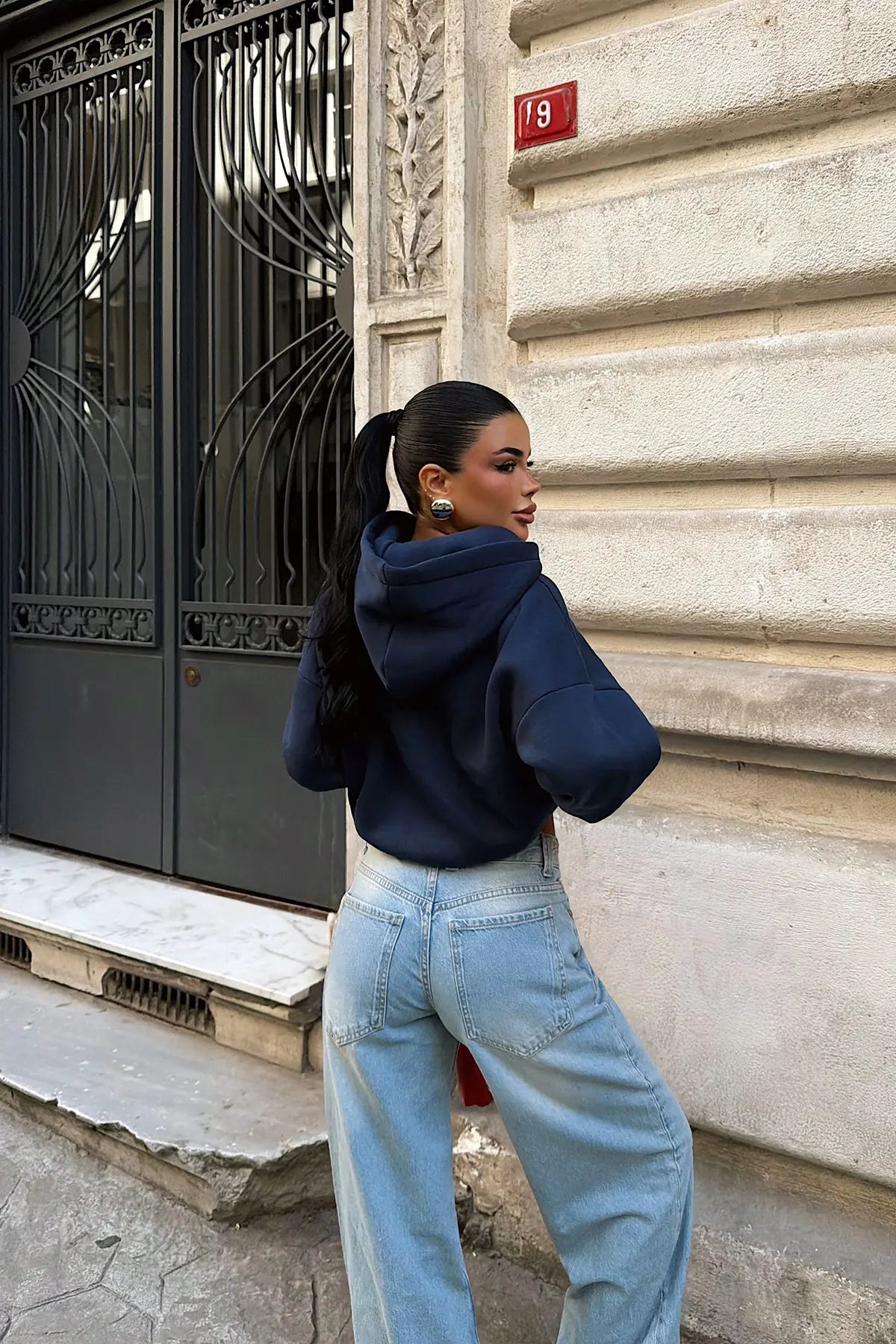 İndigo Sunday Yazılı Hoodie