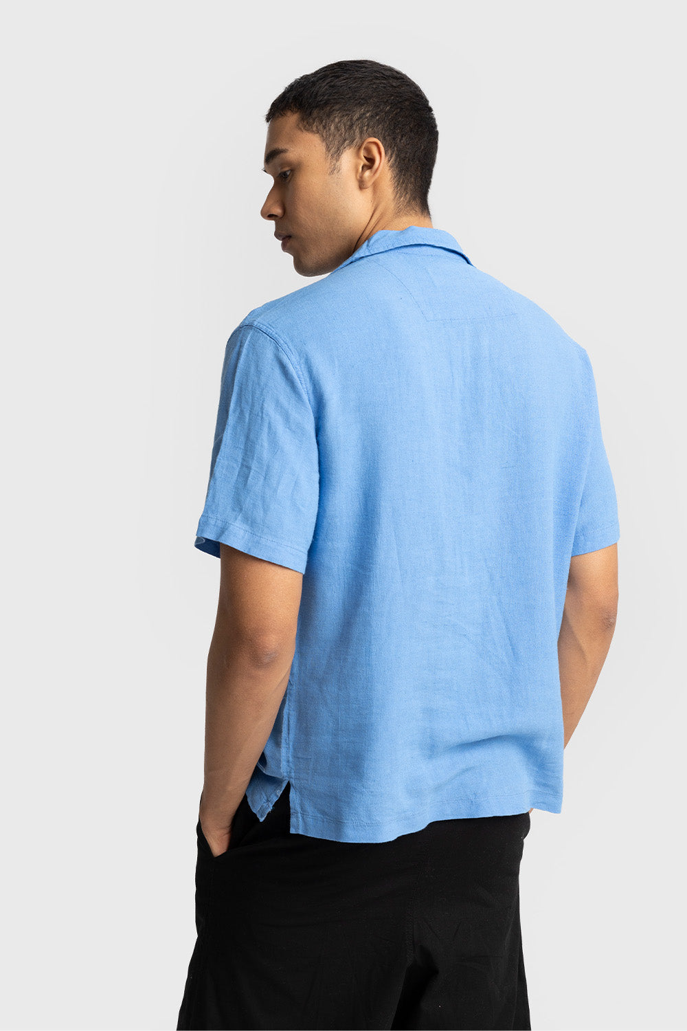 İŞLEME DETAYLI KISA KOLLU GÖMLEK - MAVİ L