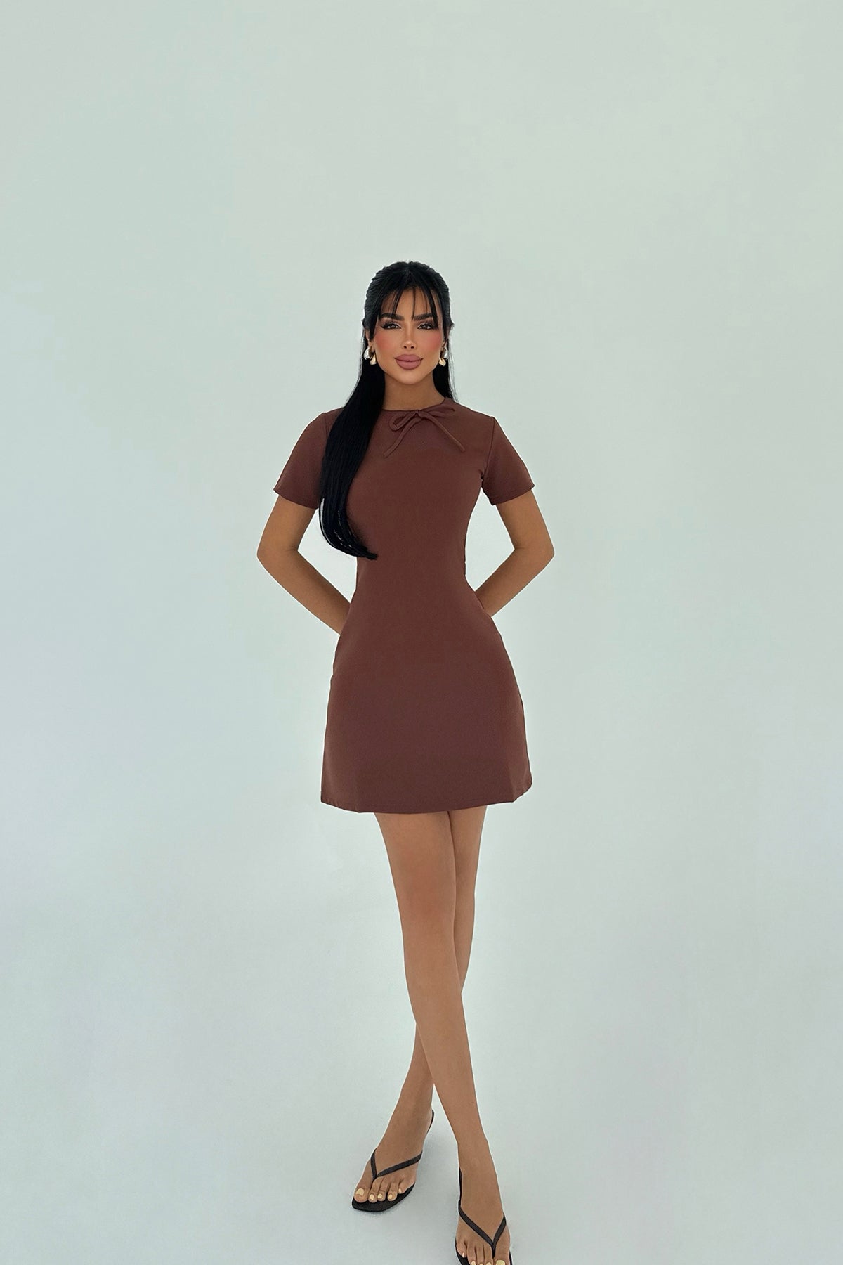 Kahverengi Deserae Mini Fiyonklu Elbise ATE-2941