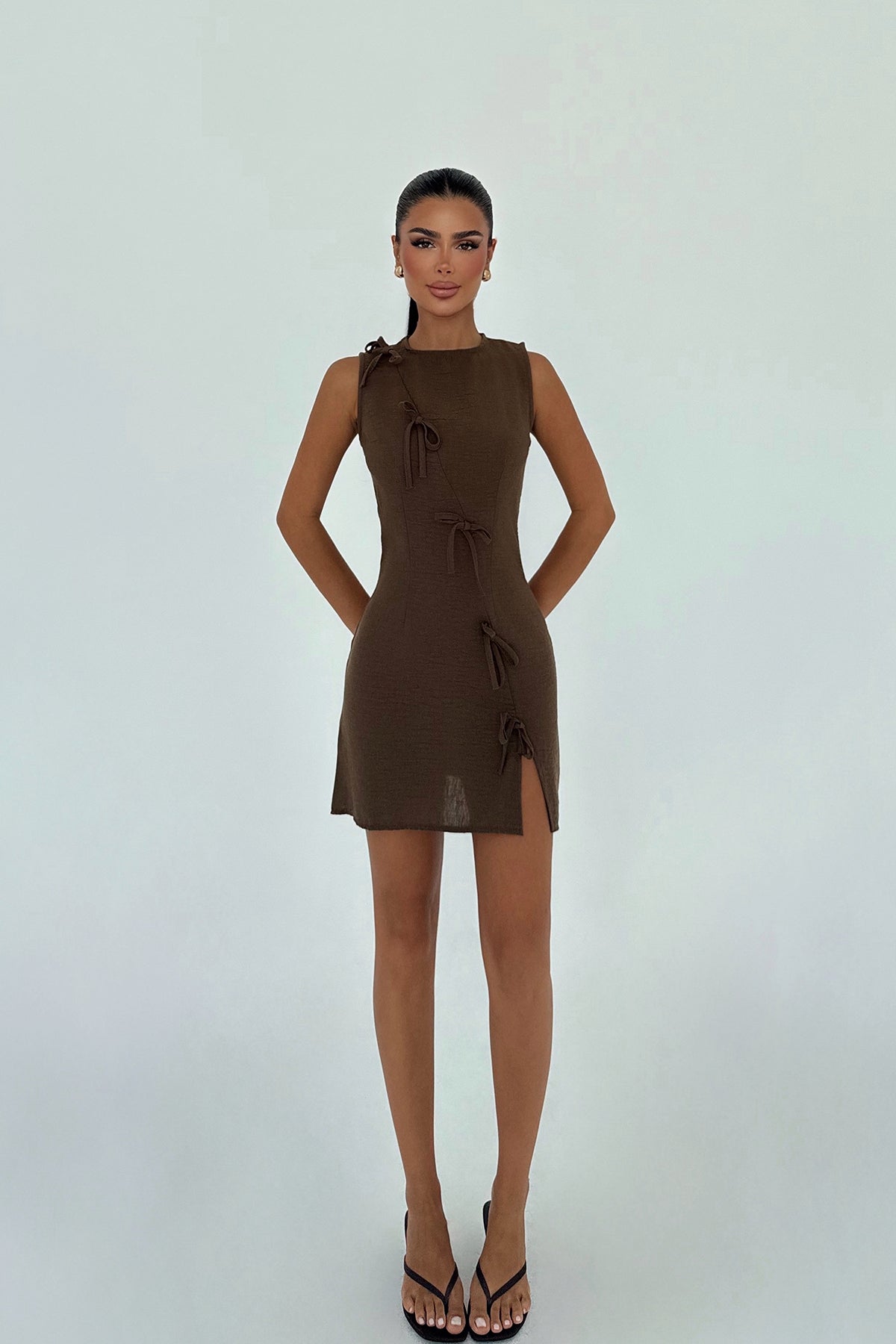 Kahverengi Kathy Mini Fiyonklu Elbise ATE-3186