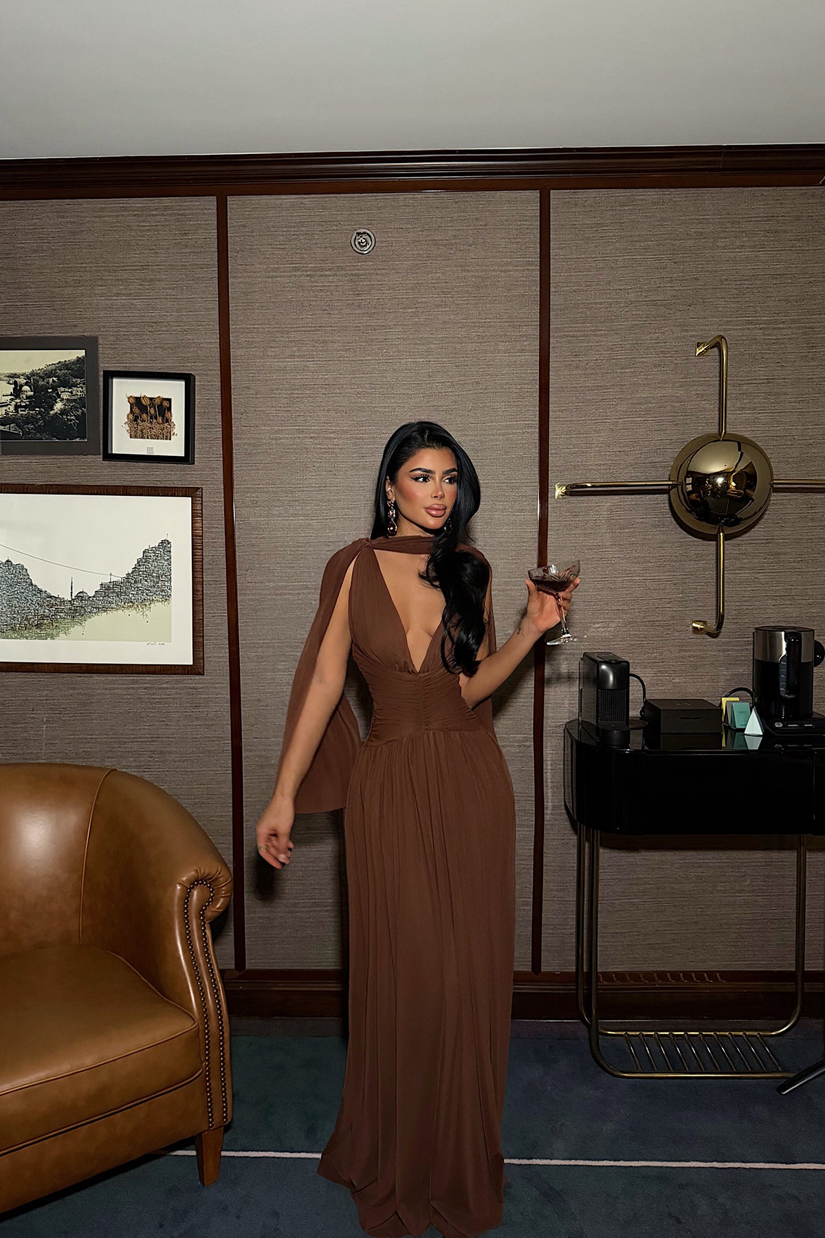 Kahverengi Lucyna Uzun Tül Elbise ATE-4208