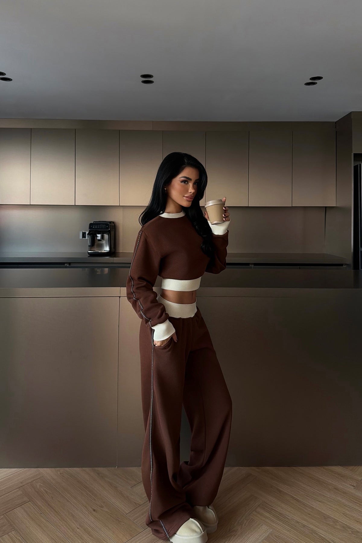 Kahverengi Quill Eşofman Takımı ATE-4081