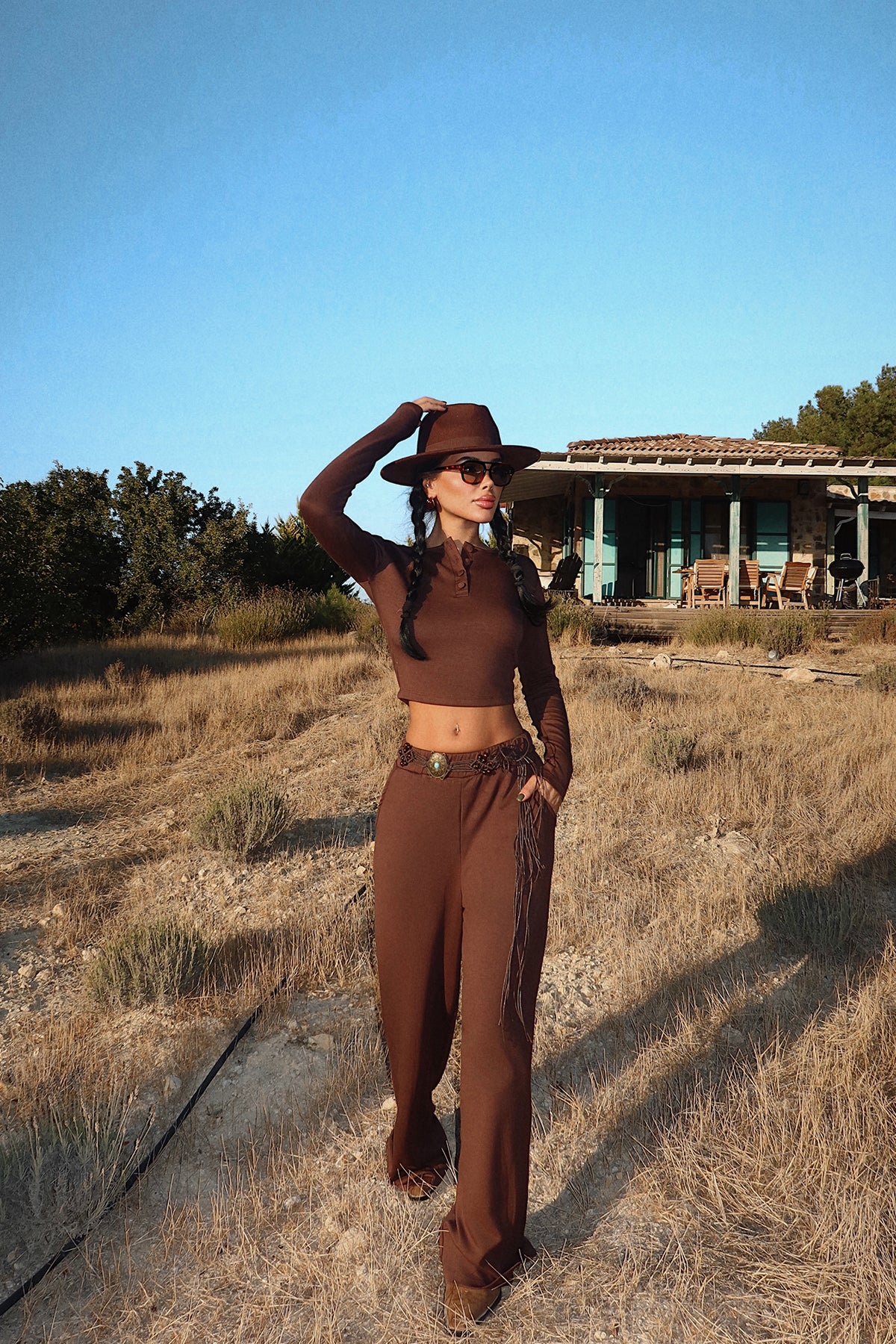 Kahverengi Rapha Alt Üst Takım ATE-3647