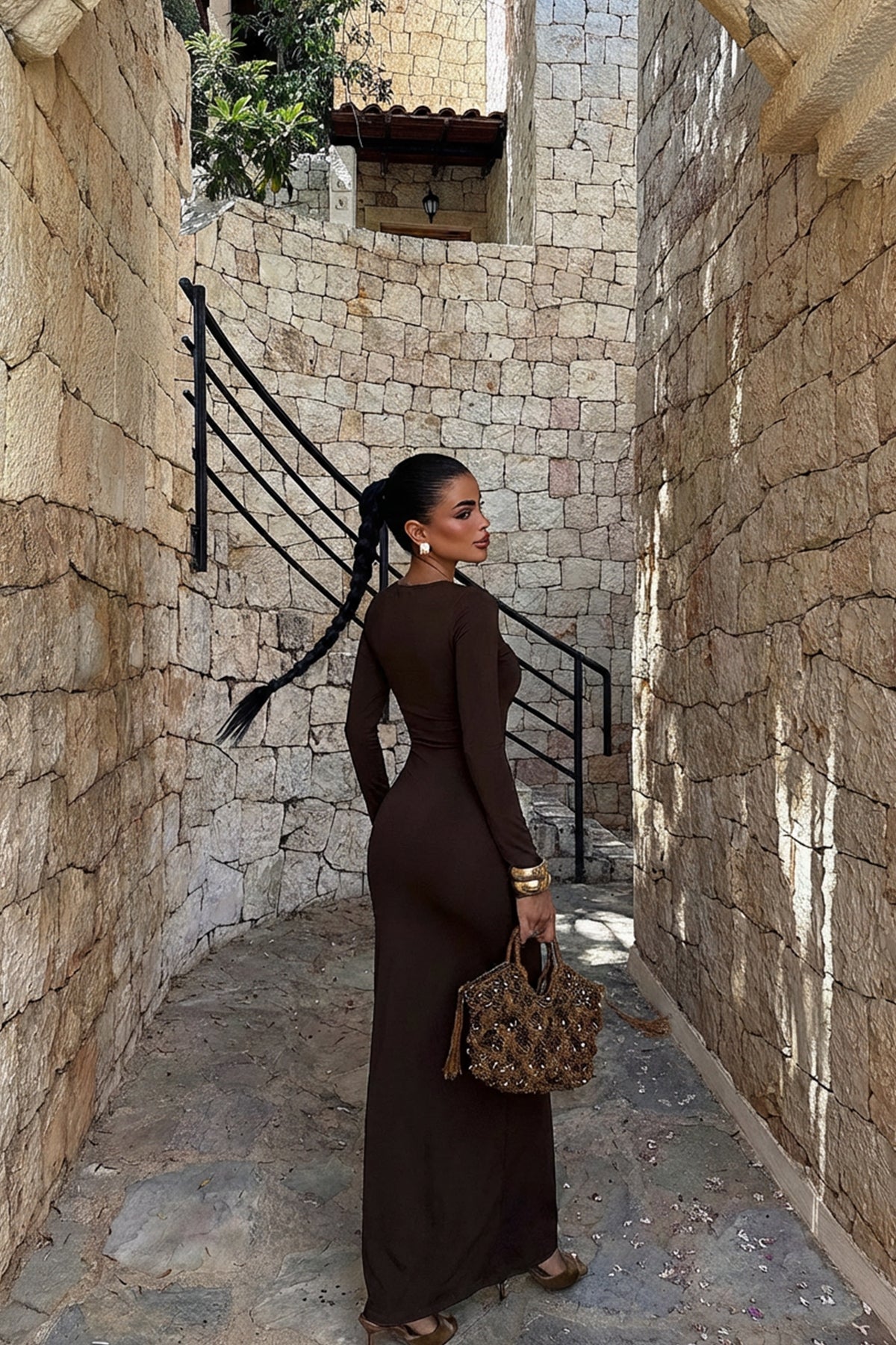 Kahverengi Marcelo Uzun Elbise ATE-2480