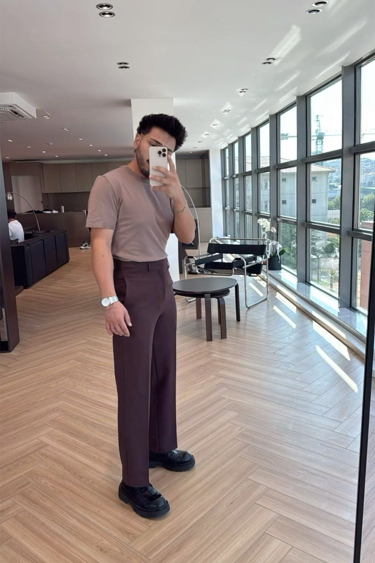 Kahverengi Triko Basic Tişört ATE-3068