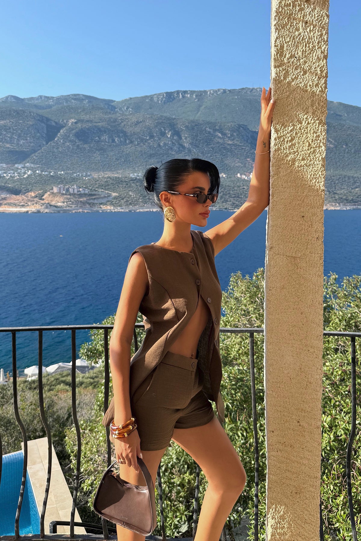 Kahverengi Loutra Mini Şortlu Takım ATE-3004