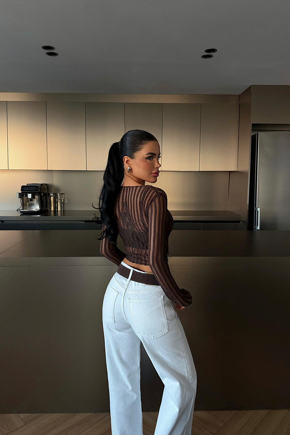 Kahverengi Joaniey Transparan Bluz ATE-4748