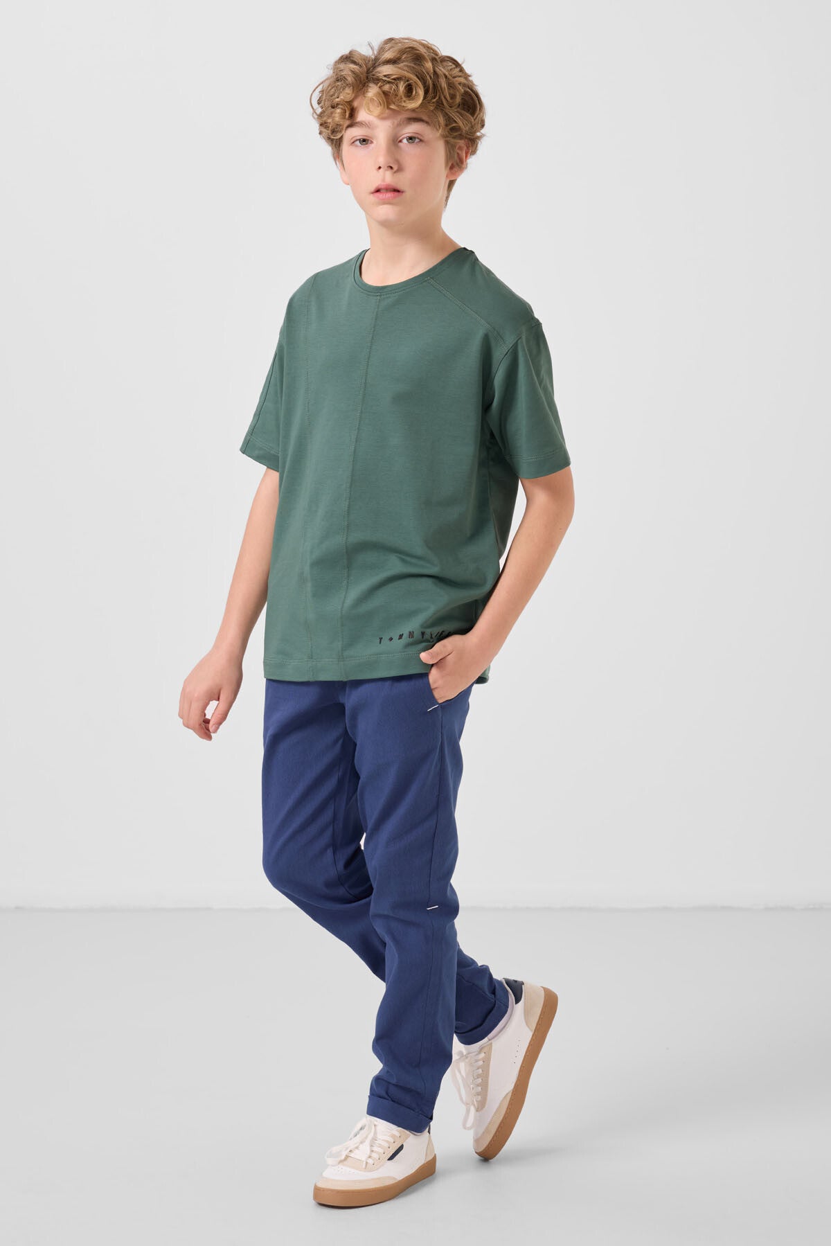 Açık Yeşil Pamuklu Yumuşak Dokulu Oversize Basic Erkek Çocuk T-Shirt - 11297