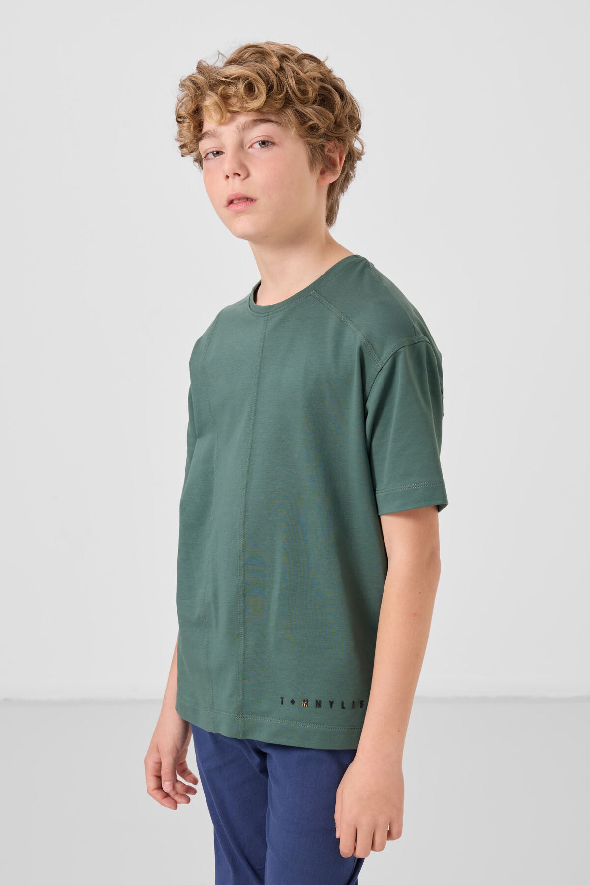 Açık Yeşil Pamuklu Yumuşak Dokulu Oversize Basic Erkek Çocuk T-Shirt - 11297