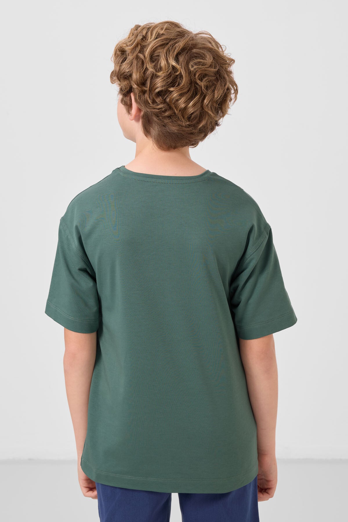 Açık Yeşil Pamuklu Yumuşak Dokulu Oversize Basic Erkek Çocuk T-Shirt - 11297