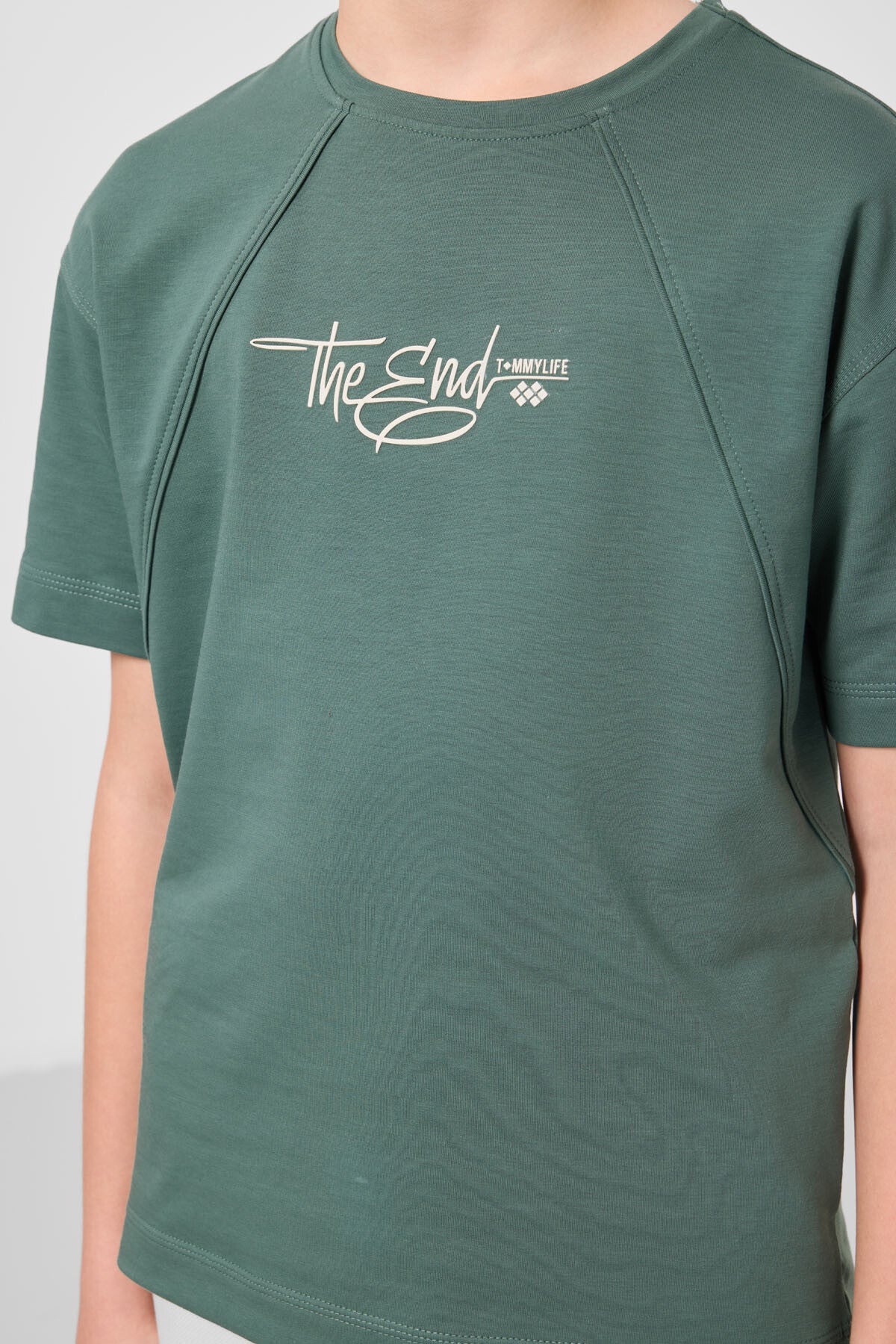 Açık Yeşil Pamuklu Yumuşak Dokulu Oversize Baskılı Erkek Çocuk T-Shirt - 11285