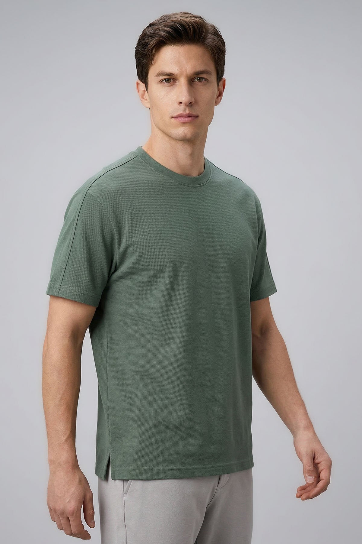 Açık Yeşil Rahat Form Esnek Nefes Alabilir Erkek T-Shirt - 88495