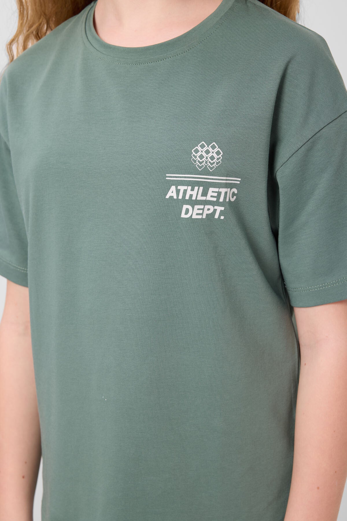 Açık Yeşil Pamuklu O Yaka Oversize Fit Baskılı Kız Çocuk T-Shirt - 75178