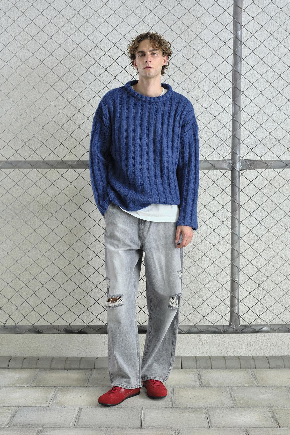 KALIN FİTİLLİ YÜNLÜ LACİVERT KAZAK