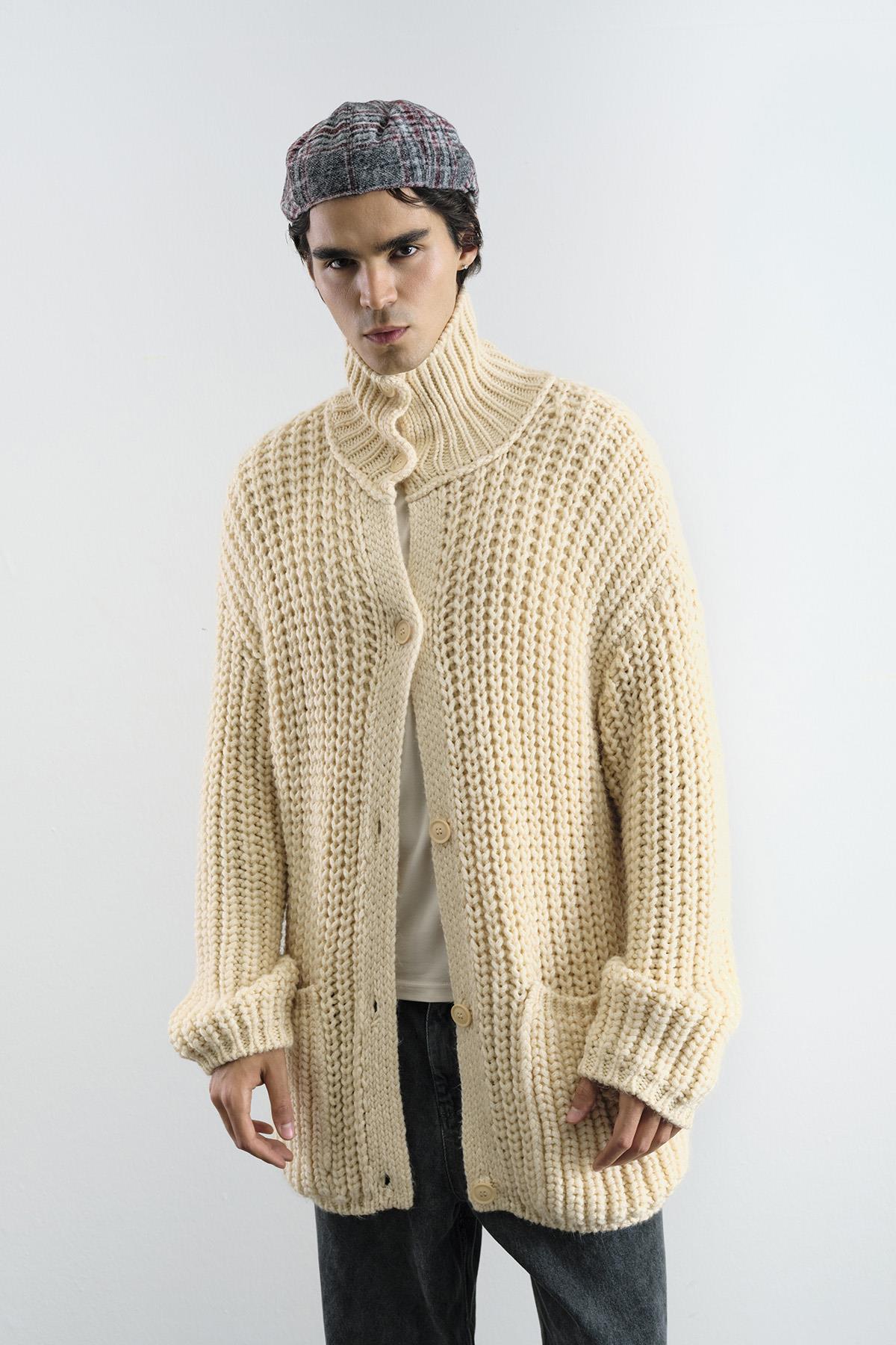 KALIN ÖRGÜLÜ OVERSIZE EKRU HIRKA