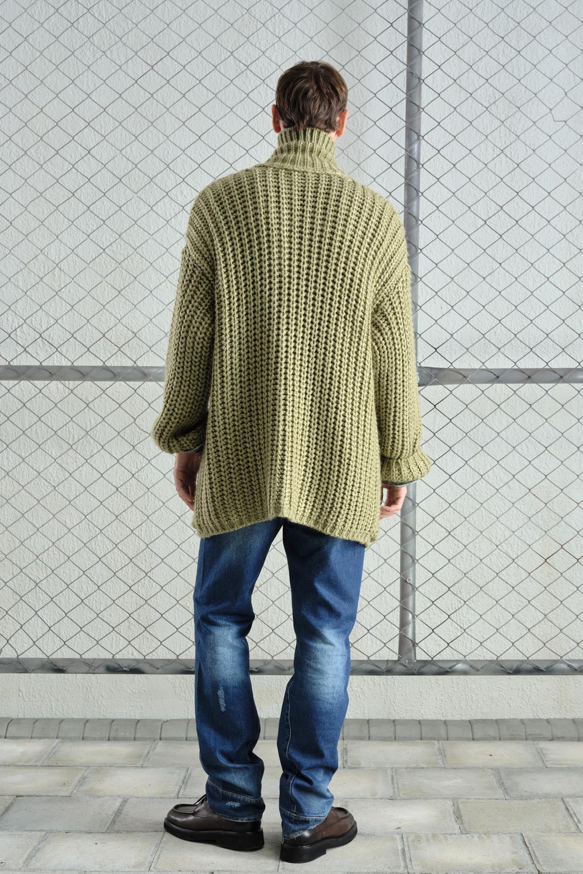 KALIN ÖRGÜLÜ OVERSIZE YEŞİL HIRKA