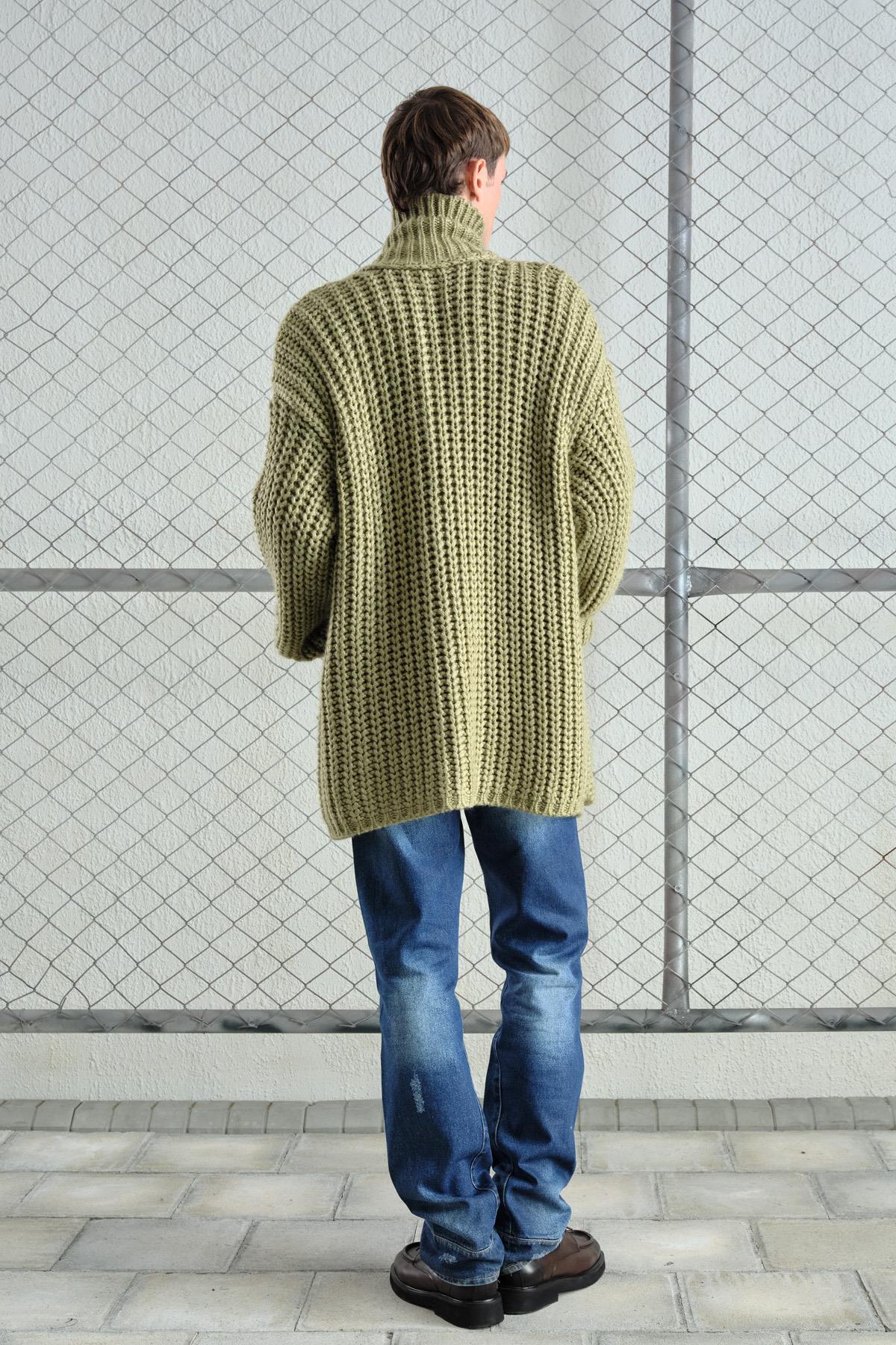 KALIN ÖRGÜLÜ OVERSIZE YEŞİL HIRKA