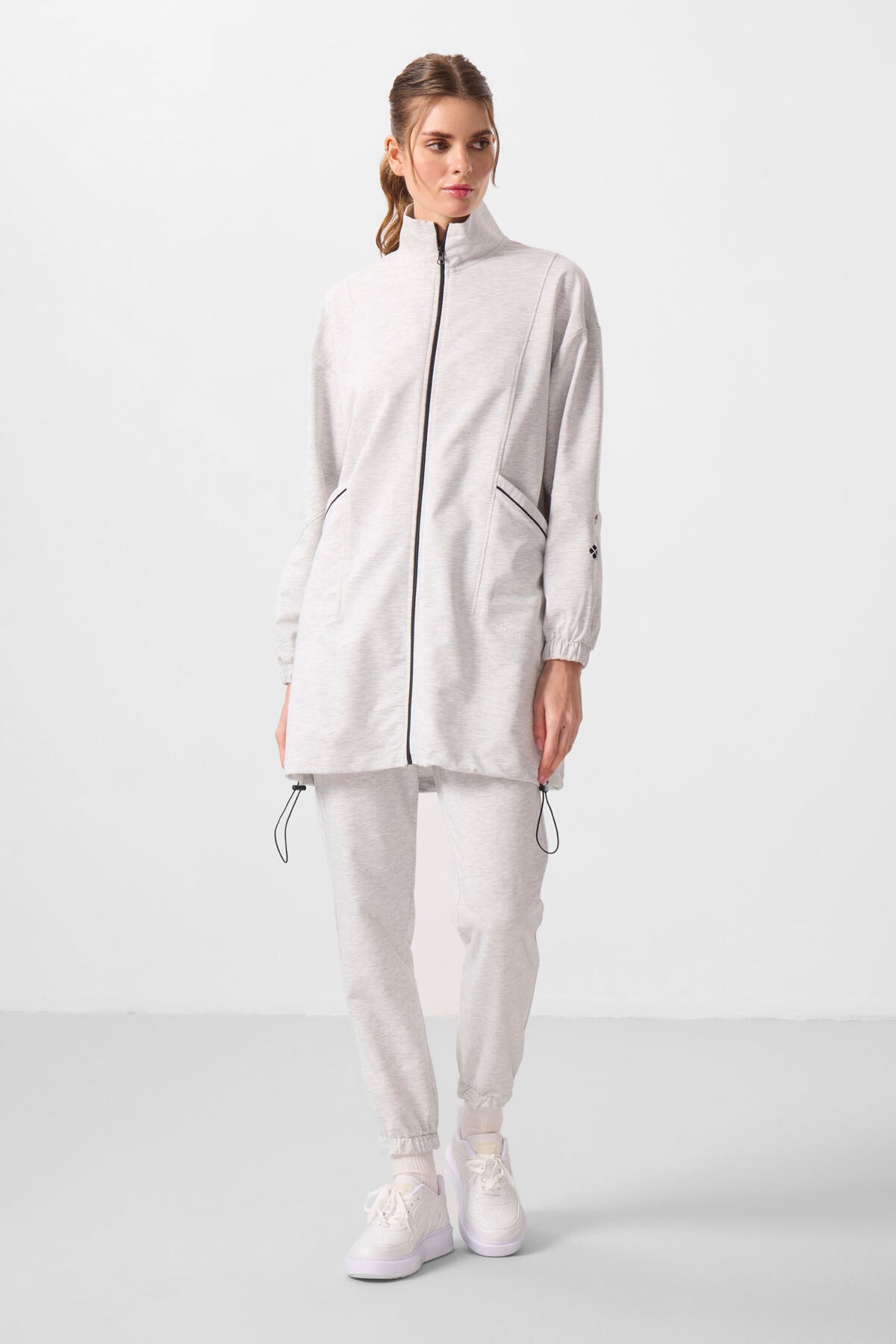 Kar Melanj Dik Yaka Fermuarlı Rahat Form Kadın Eşofman Tunik Takım - 95345