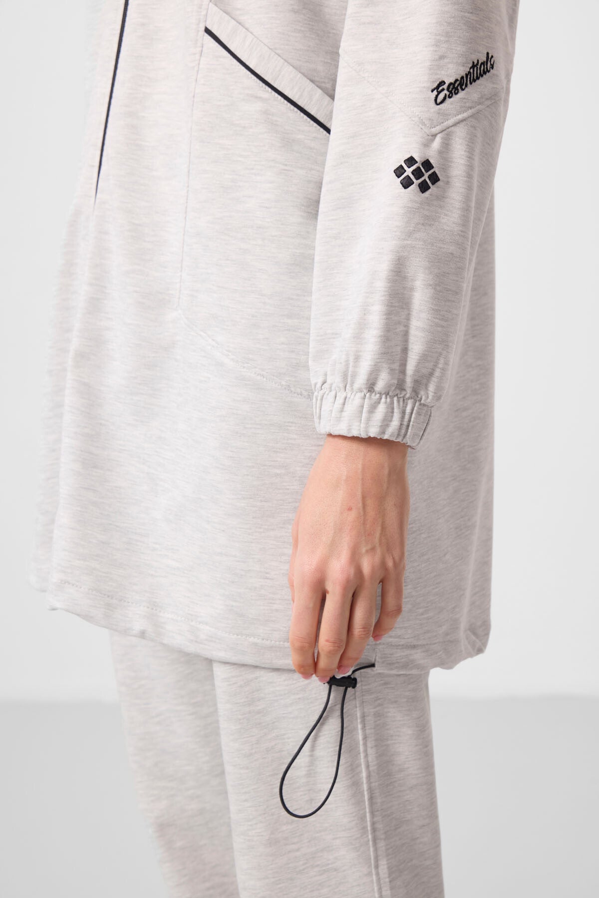 Kar Melanj Dik Yaka Fermuarlı Rahat Form Kadın Eşofman Tunik Takım - 95345