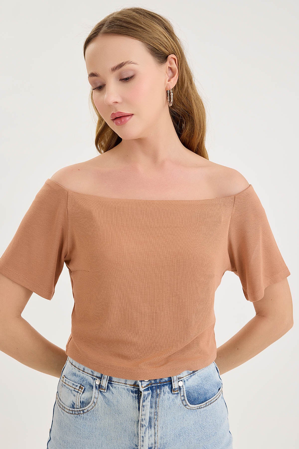 Kayık Yaka Crop Bluz