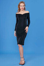Kayık Yaka Simli Elbise