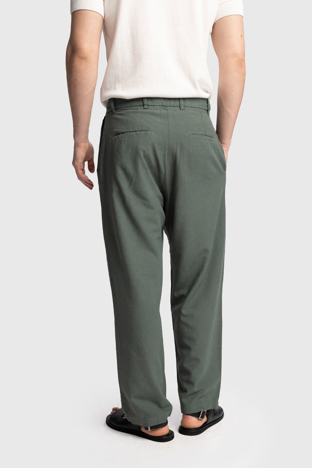 KEMER DETAYLI KETEN PANTOLON - YEŞİL XL