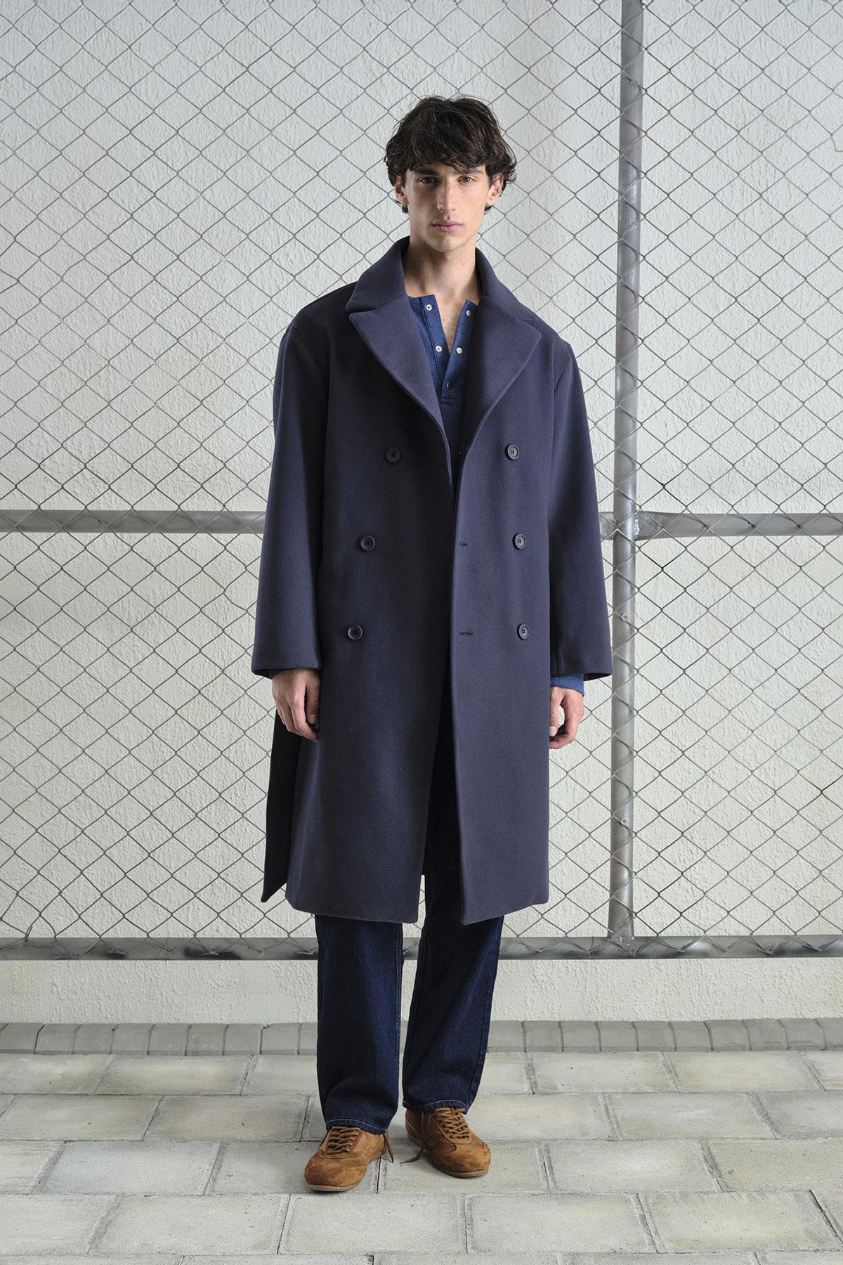 KEMERLİ KAŞE LACİVERT KABAN