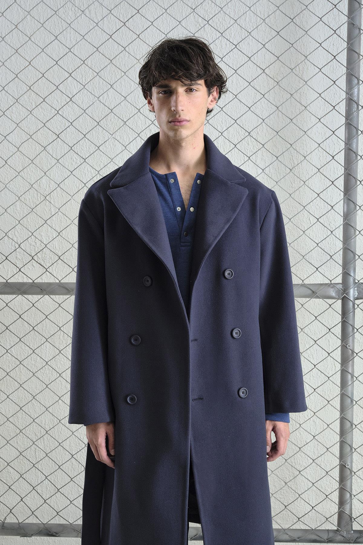 KEMERLİ KAŞE LACİVERT KABAN