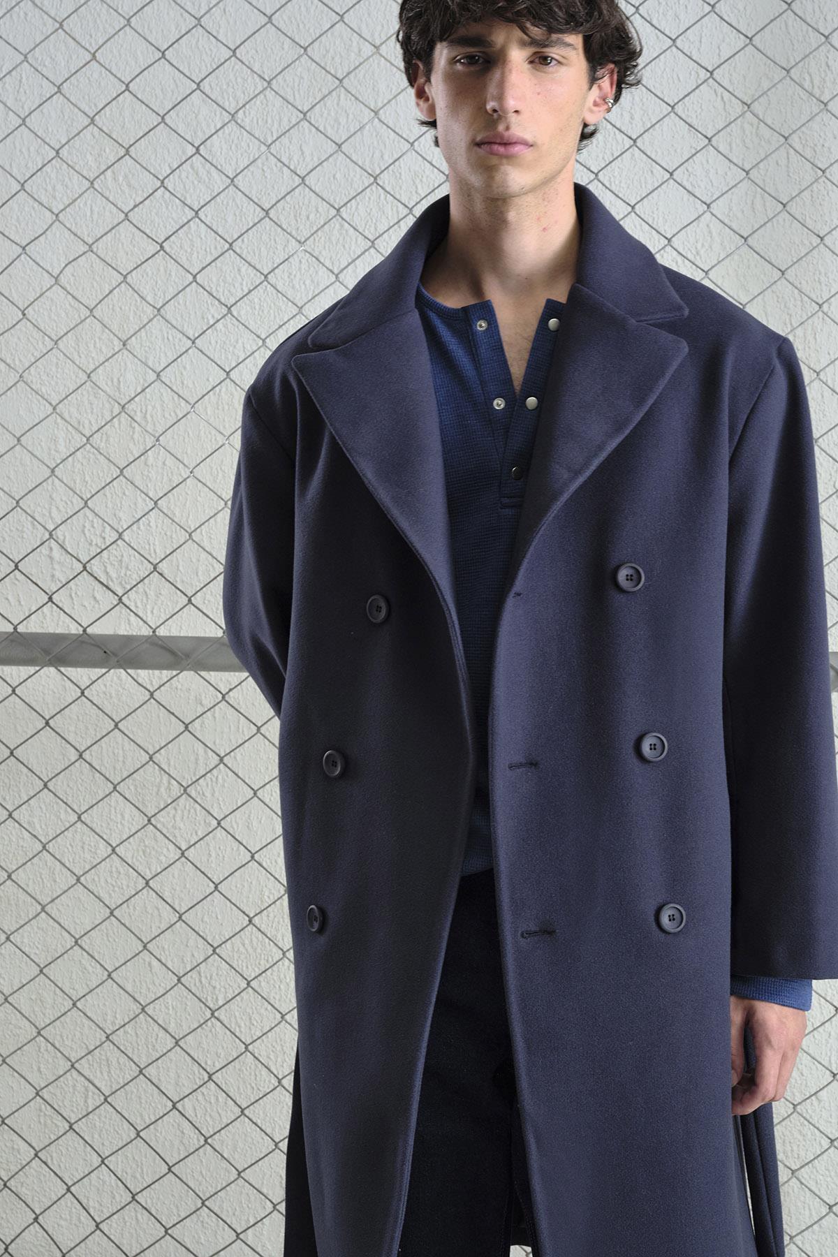 KEMERLİ KAŞE LACİVERT KABAN