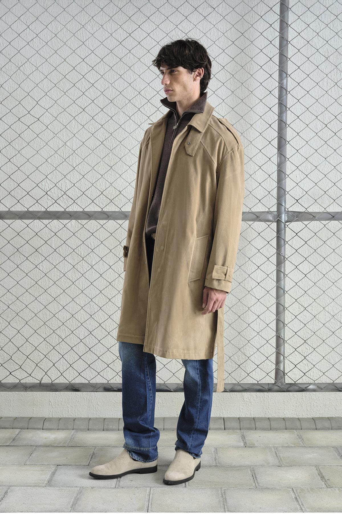 KEMERLİ REGULAR FIT SÜET BEJ TRENÇKOT