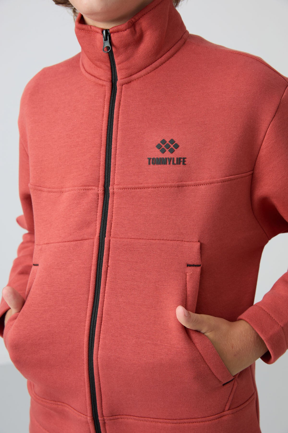 Kiremit Pamuklu Kalın İçi Tüylü Yumuşak Dokulu Standart Fit Nakışlı Erkek Çocuk Sweatshirt - 11245