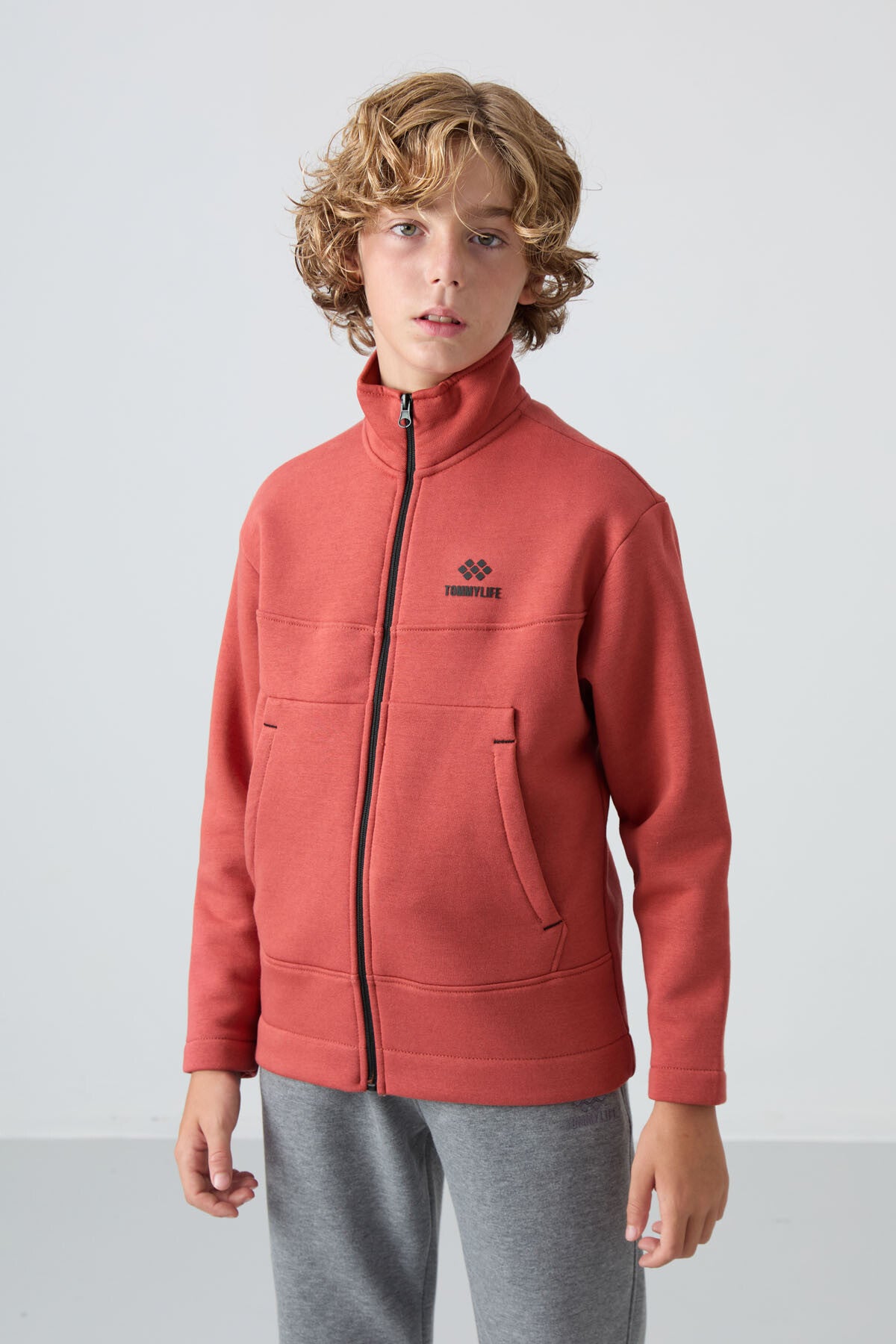 Kiremit Pamuklu Kalın İçi Tüylü Yumuşak Dokulu Standart Fit Nakışlı Erkek Çocuk Sweatshirt - 11245