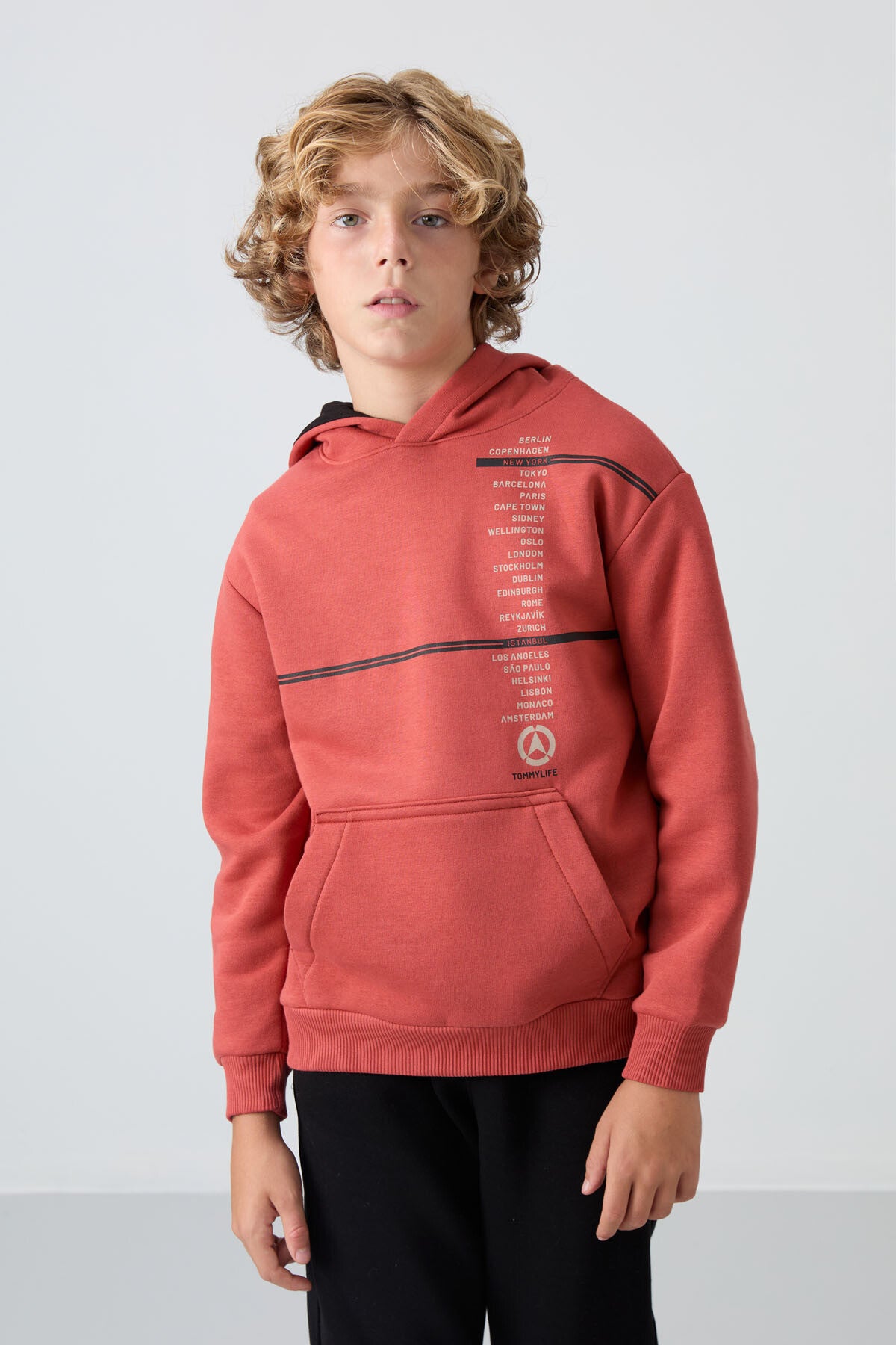 Kiremit Pamuklu Kalın İçi Tüylü Yumuşak Dokulu Standart Fit Baskılı Erkek Çocuk Sweatshirt - 11239