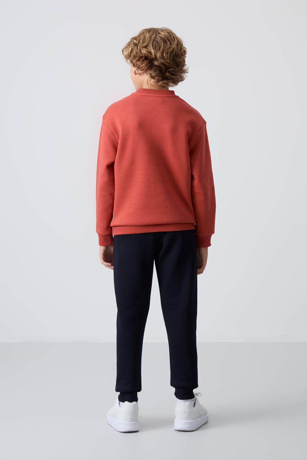 Kiremit-Lacivert Pamuklu Kalın İçi Tüylü Standart Fit Nakışlı Erkek Çocuk Eşofman Takım - 11249