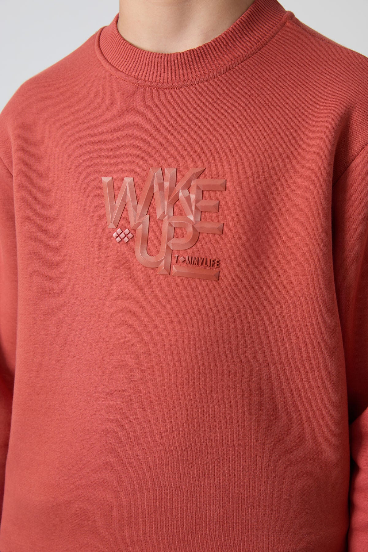 Kiremit-Lacivert Pamuklu Kalın İçi Tüylü Standart Fit Baskılı Erkek Çocuk Eşofman Takım - 11253