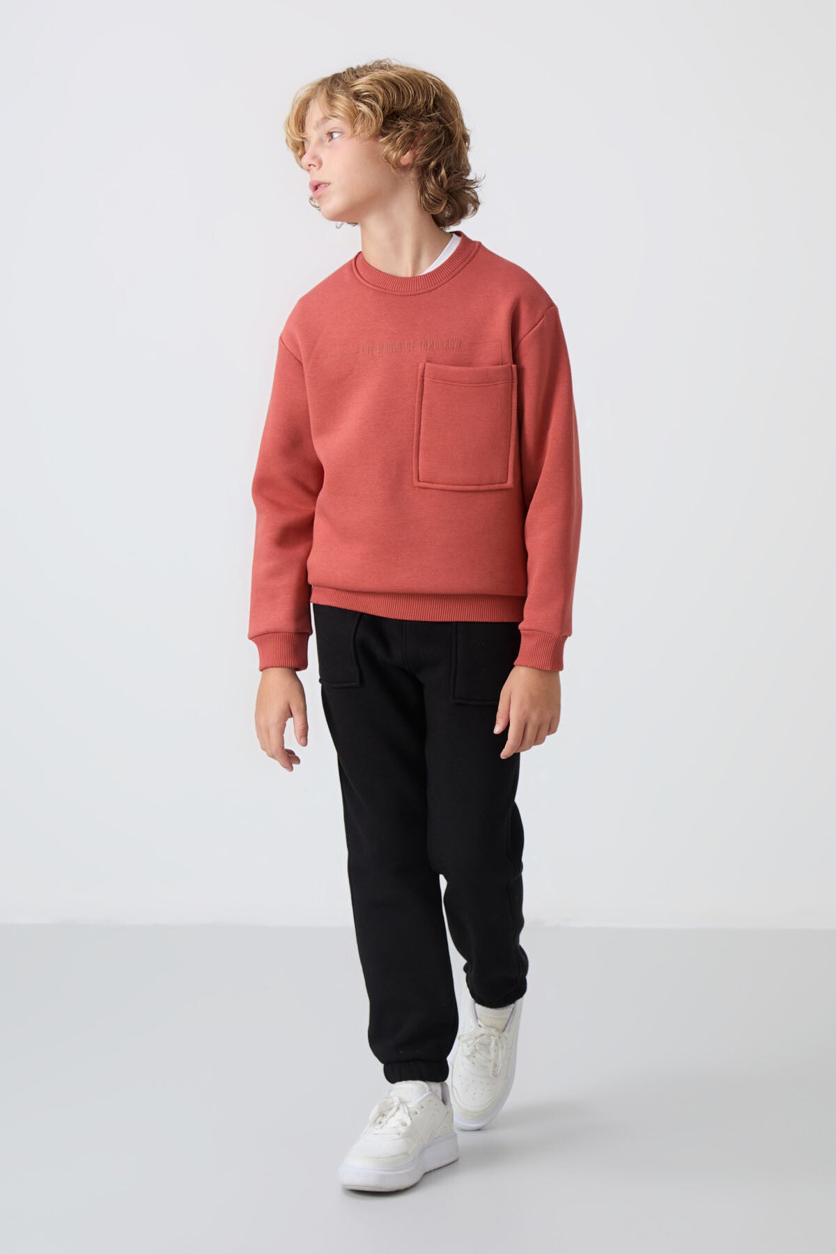 Kiremit-Siyah Pamuklu Kalın İçi Tüylü Standart Fit Baskılı Erkek Çocuk Eşofman Takım - 11257