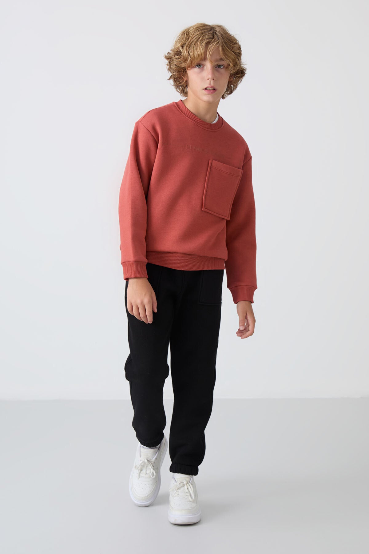 Kiremit-Siyah Pamuklu Kalın İçi Tüylü Standart Fit Baskılı Erkek Çocuk Eşofman Takım - 11257