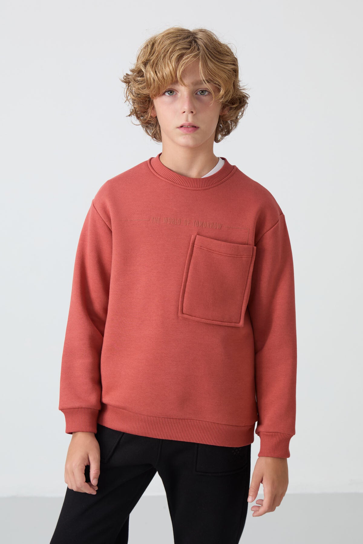 Kiremit-Siyah Pamuklu Kalın İçi Tüylü Standart Fit Baskılı Erkek Çocuk Eşofman Takım - 11257