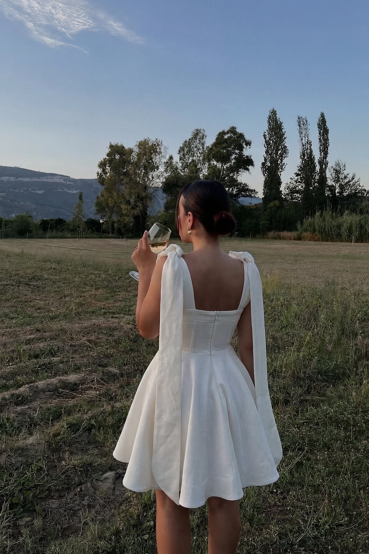 Kırık Beyaz Quillion keten elbise ATE-3207