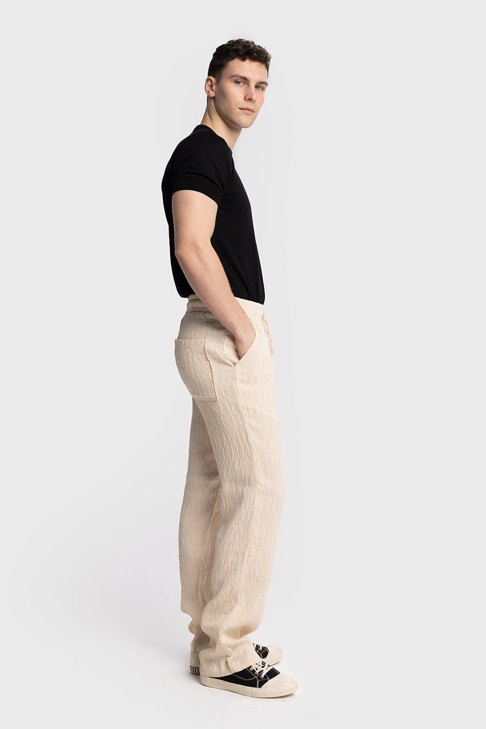 KIRIŞIK GÖRÜNÜMLÜ PANTOLON - BEJ M