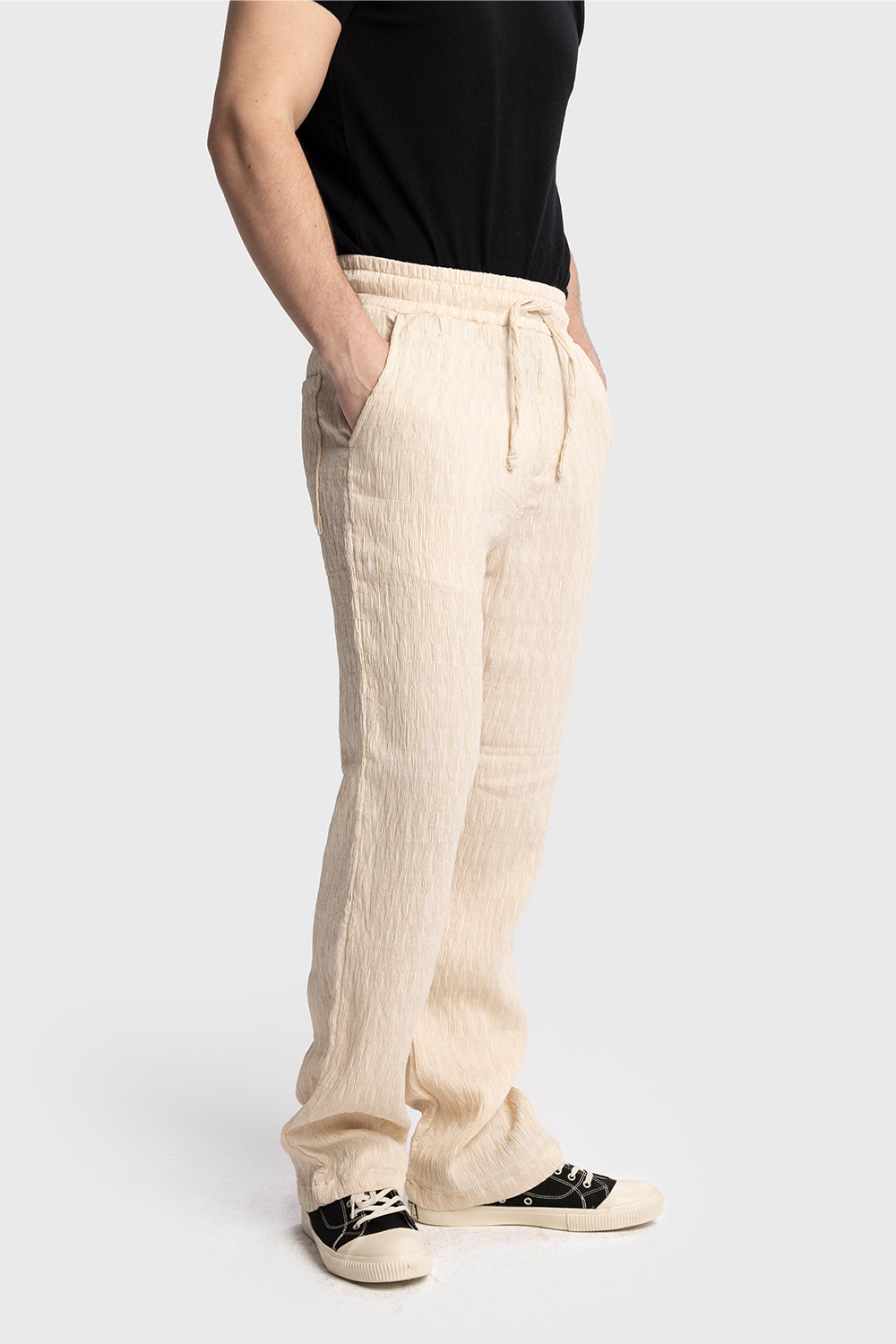 KIRIŞIK GÖRÜNÜMLÜ PANTOLON - BEJ L