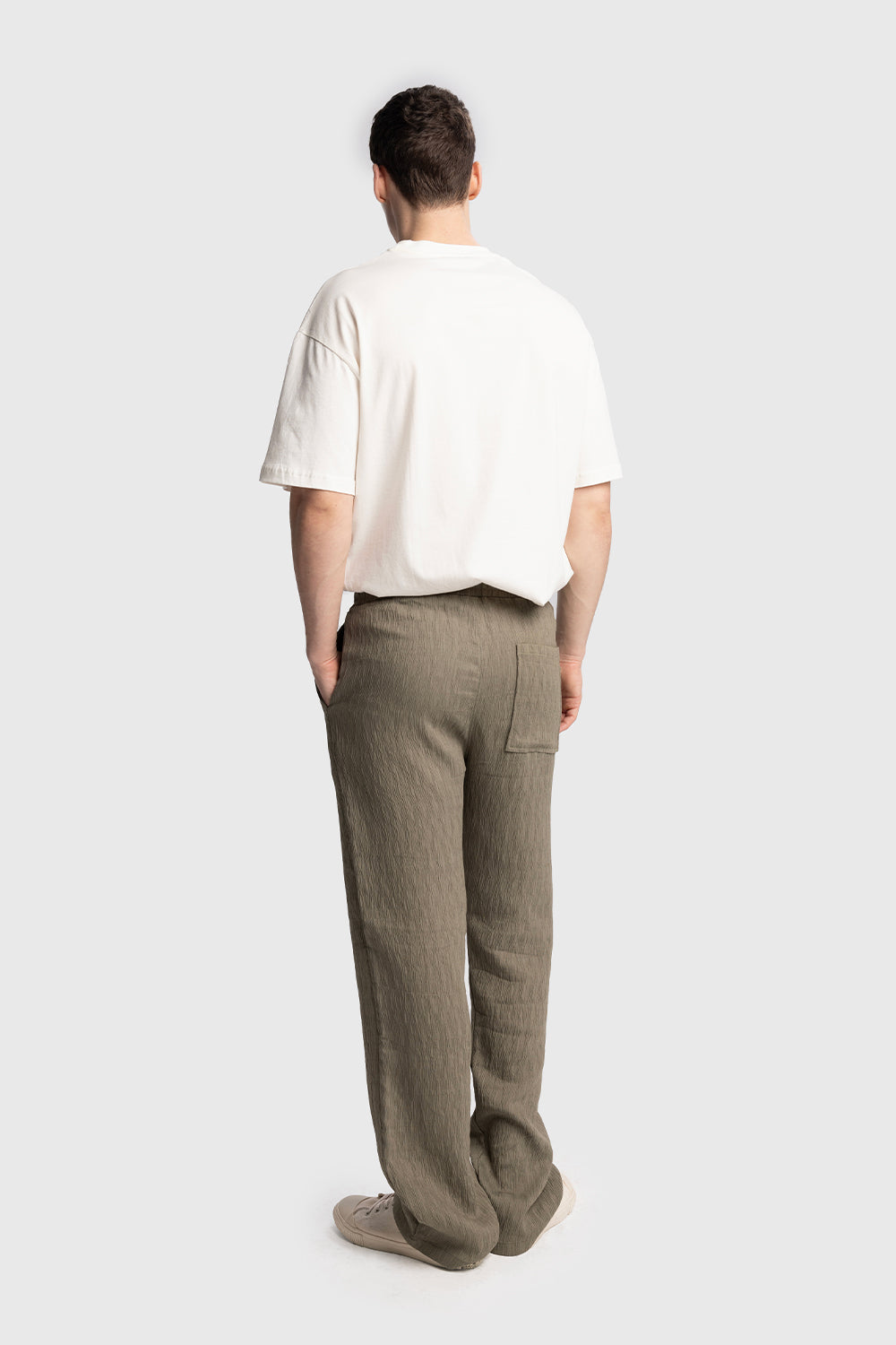 KIRIŞIK GÖRÜNÜMLÜ PANTOLON - HAKİ XL